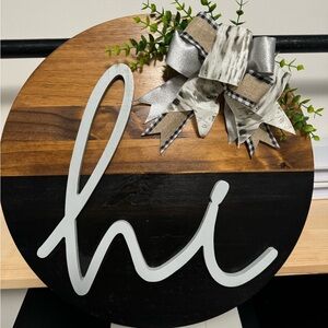 Rustic Wooden 'Hi' Wall Sign with Bow